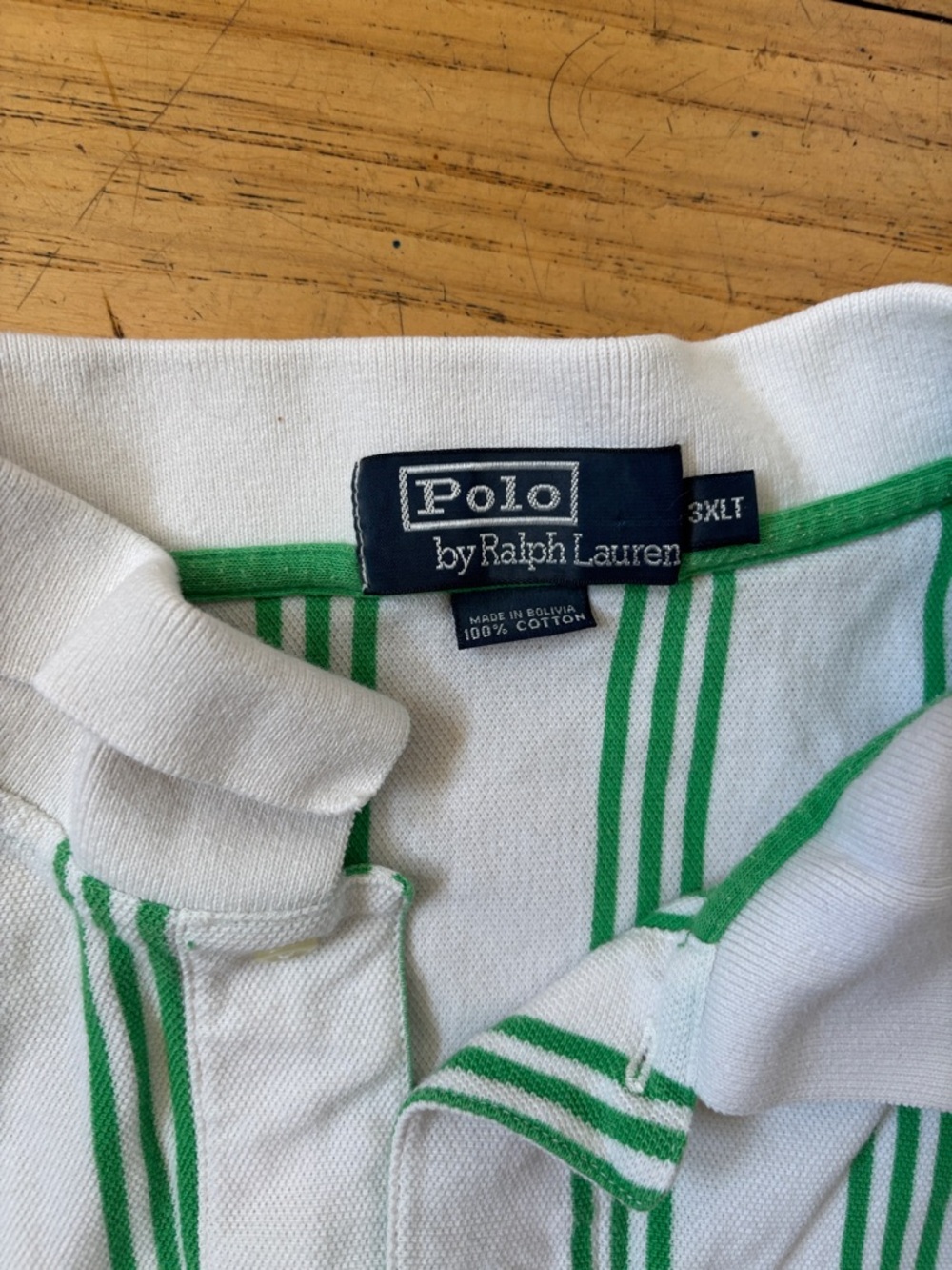 Ralph Lauren White Polo with Green Vertical Stripes - Picture 2 of 7